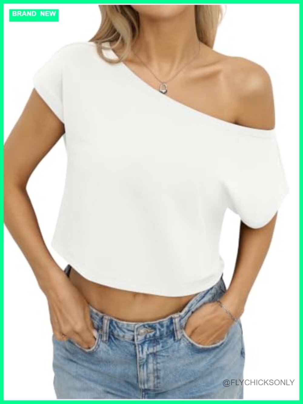 Womens Cotton Off The Shoulder Crop Top Loose Fit Basic T Shirt